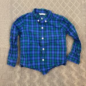Janie and Jack Plaid Blue and Green Kids Button Down Shirt ~ 18/24M
